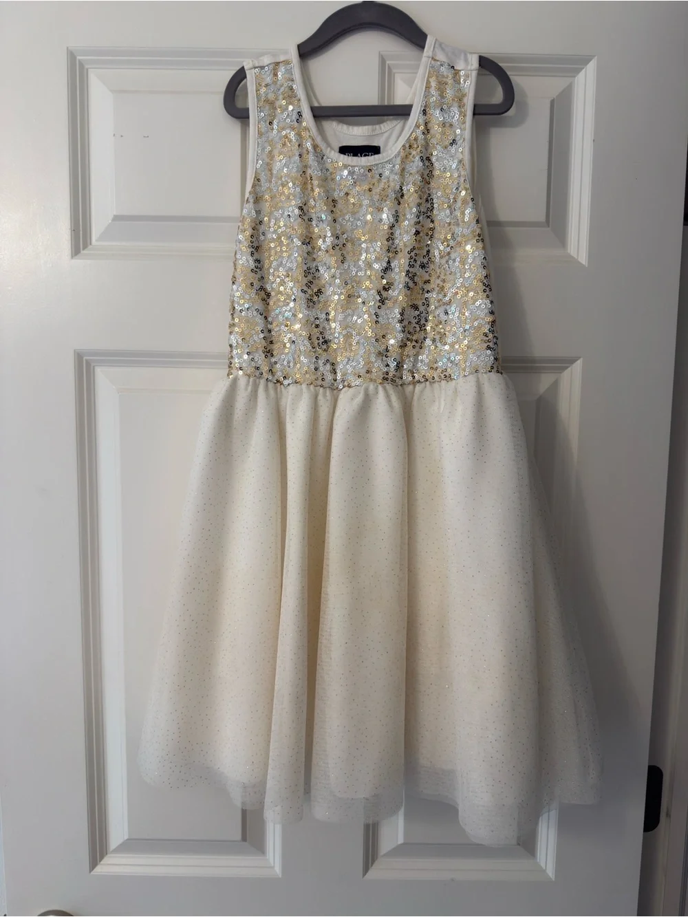 The Children's Place Ivory and Gold Sequin Tulle Party Dress